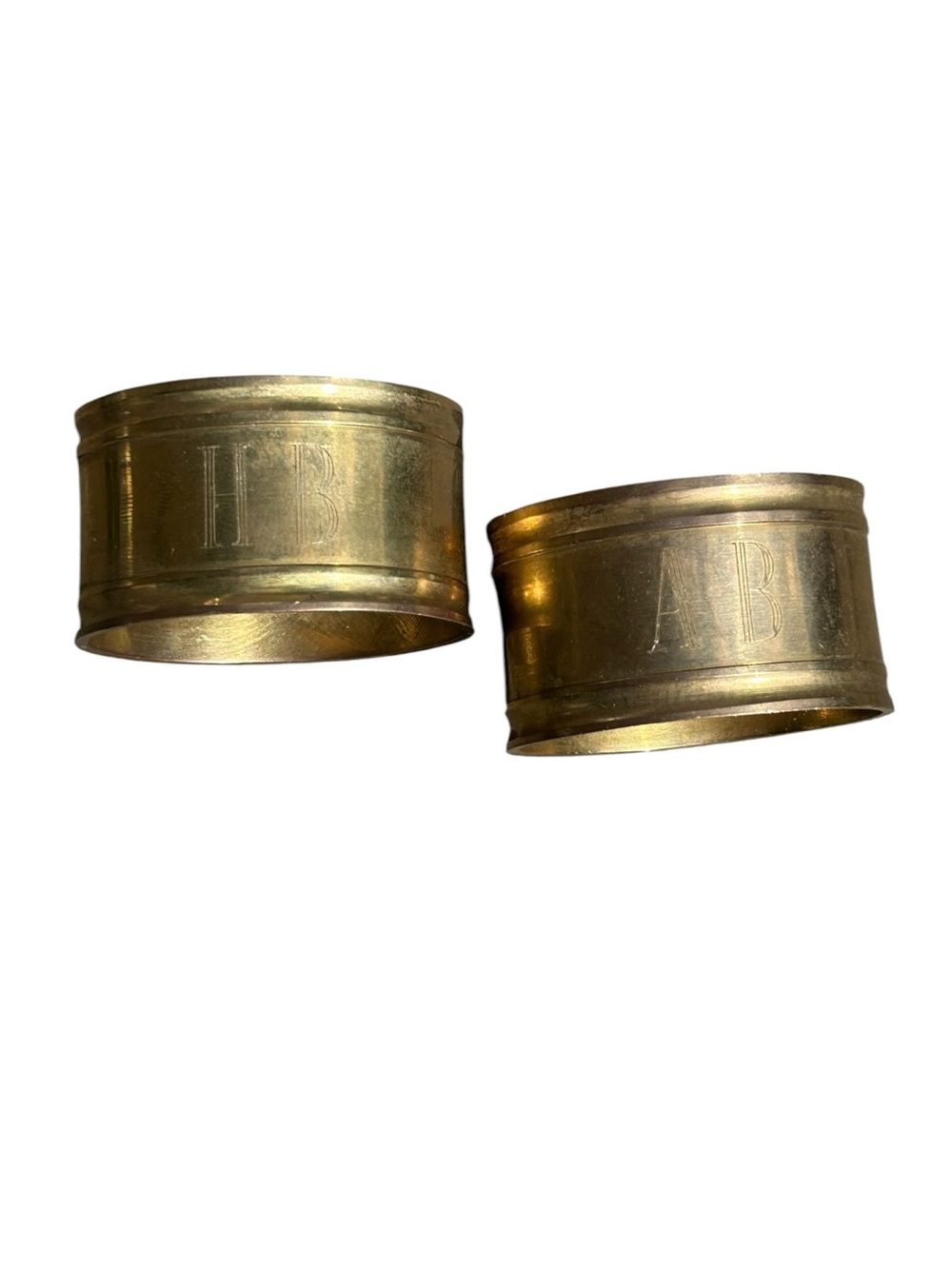 Vintage Monogram HB & AB Brass Napkin Rings - Gold Set of 2